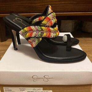 NWT Jessica Simpson Women's Rixei Braided Embellished Heeled Sandal